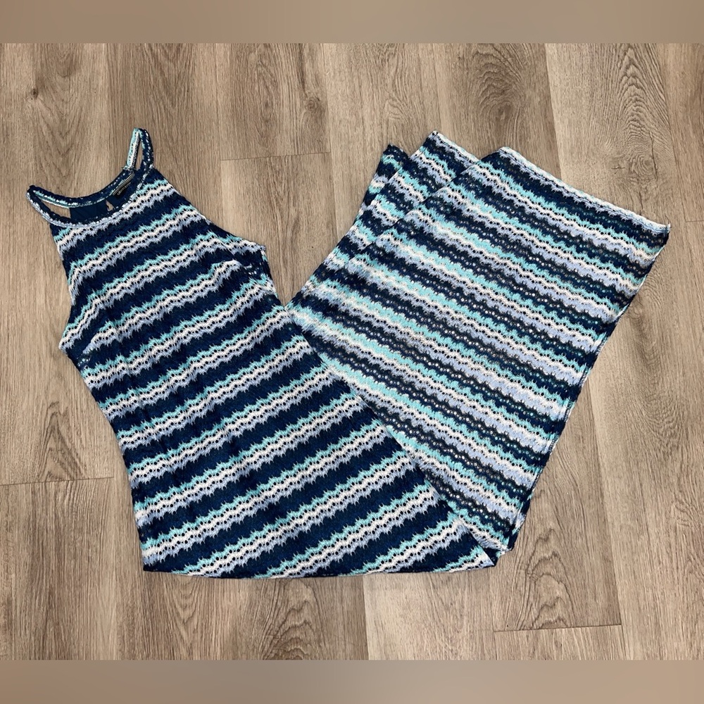 Allison Brittney Striped Crochet Lace Maxi Dress Sleeveless Halter Neck Medium M